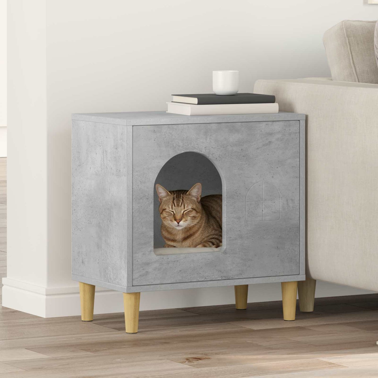Kat Hus Beton 51 x 30 x 52 cm Konstrueret træ