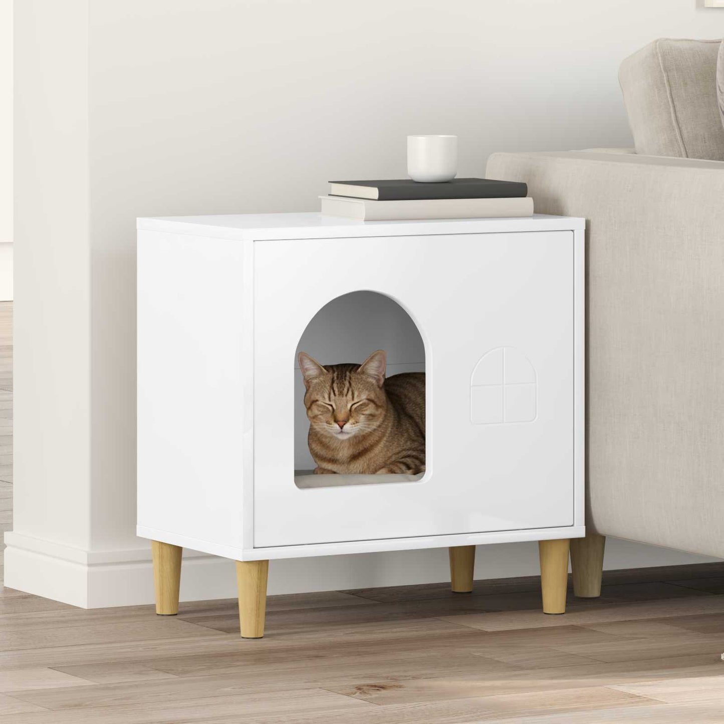 Kat Hus Gloss Hvid 51 x 30 x 52 cm Konstrueret træ