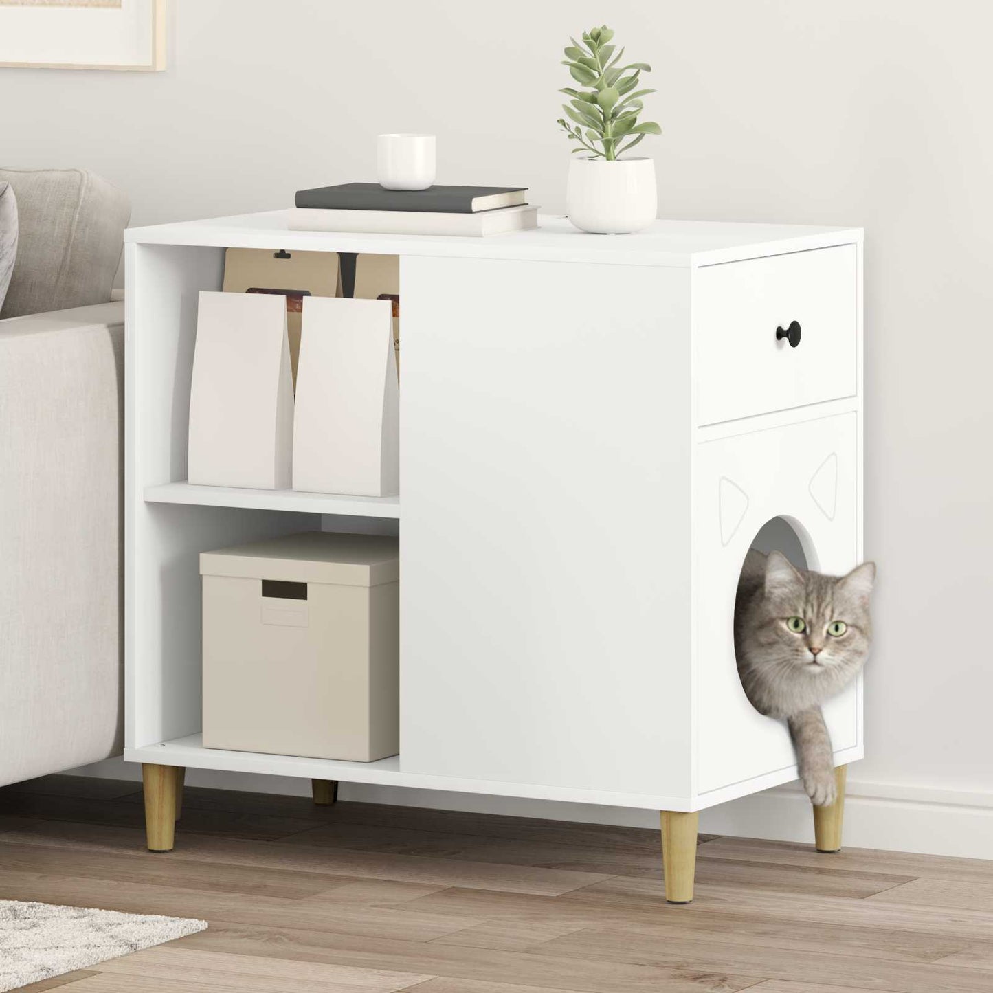 Kat Hus Hvid 72 x 42.5 x 70 cm Konstrueret træ