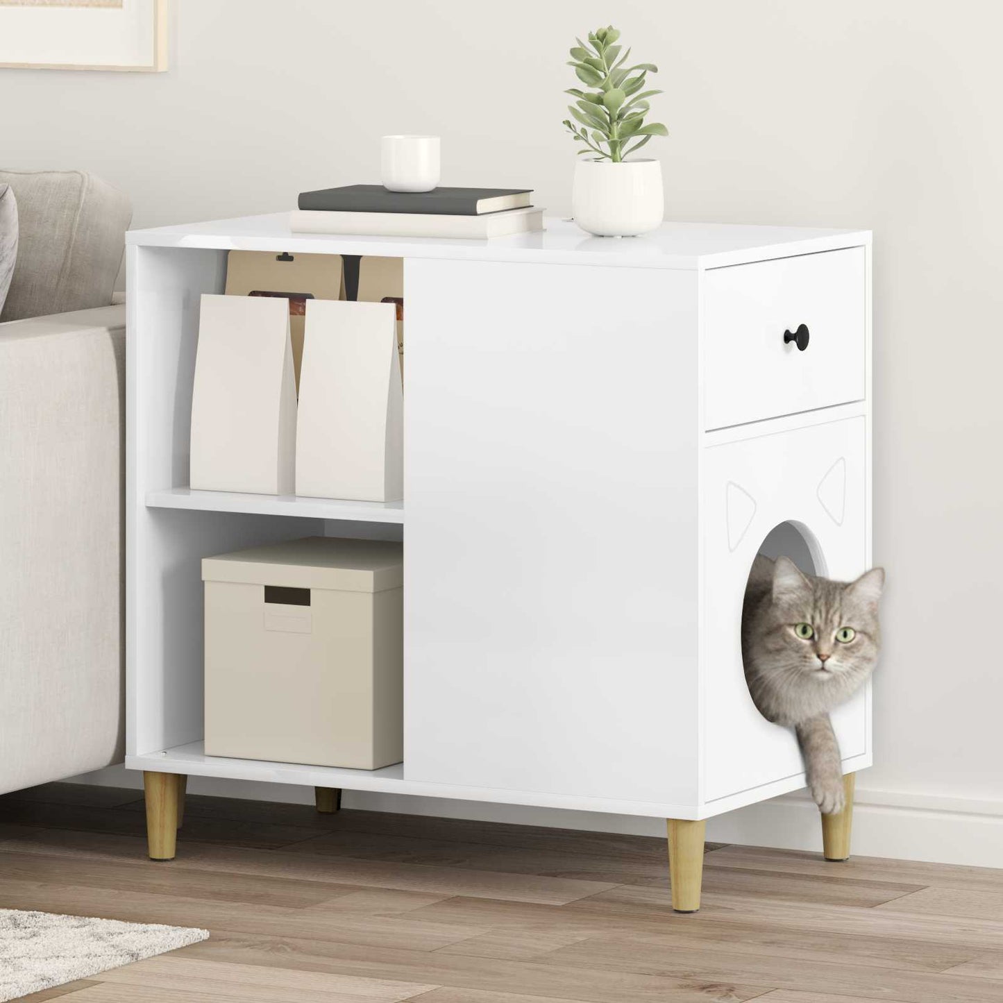 Kat Hus Gloss Hvid 72 x 42.5 x 70 cm Konstrueret træ
