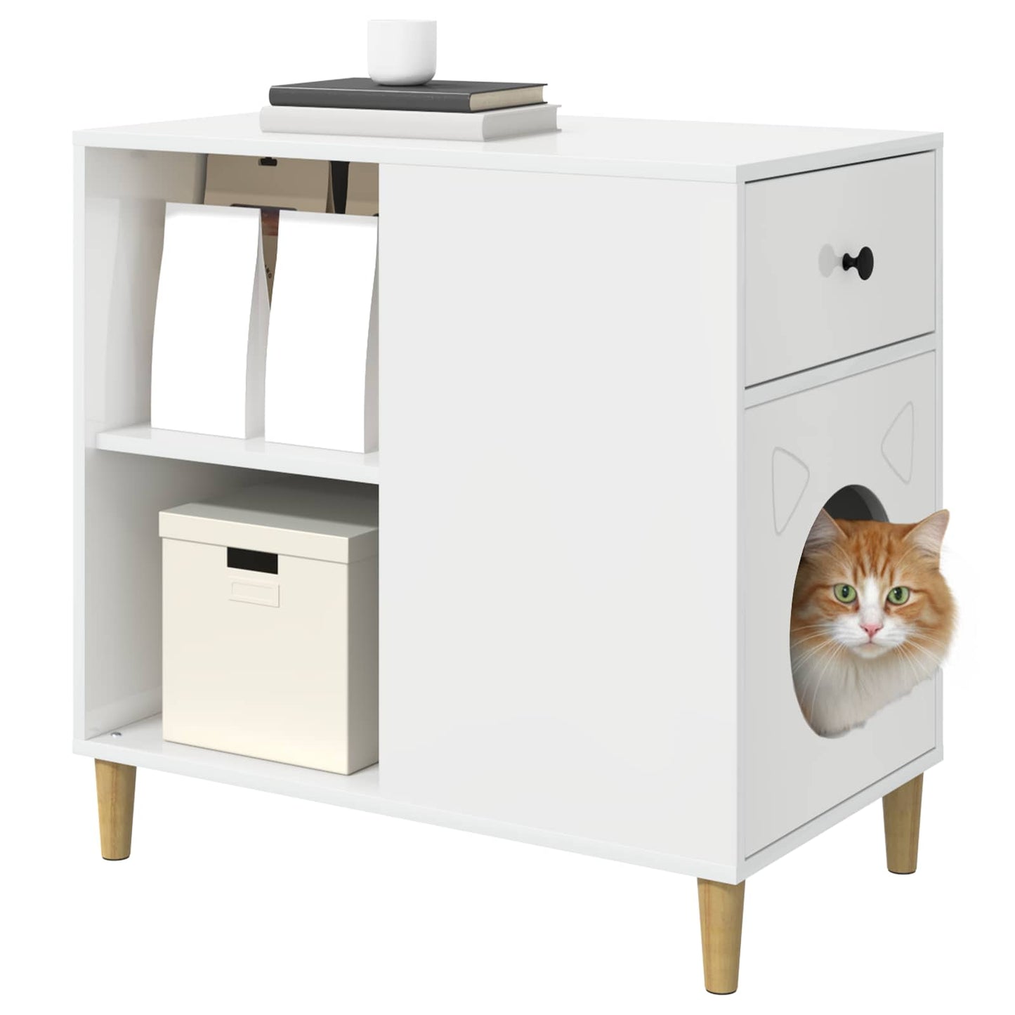 Kat Hus Gloss Hvid 72 x 42.5 x 70 cm Konstrueret træ