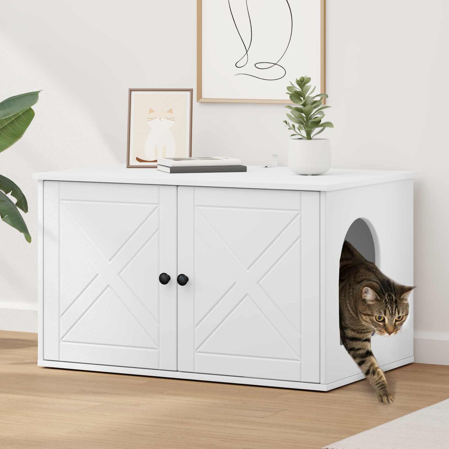Kat Hus Hvid 85 x 55 x 50,5 cm Konstrueret træ