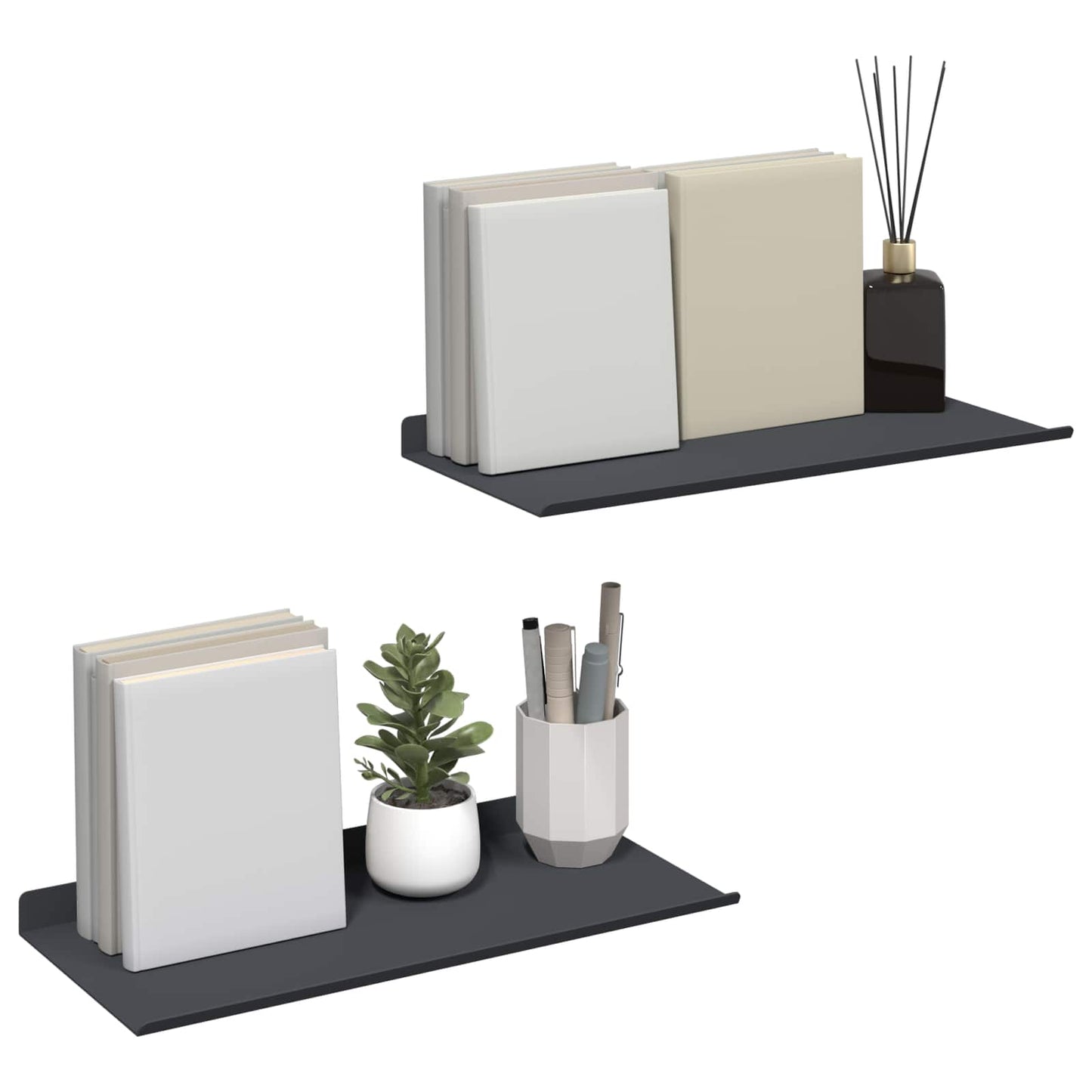 Svævende hylde 2 stk. Antracit 40 x 18 x 2,5 cm Stål