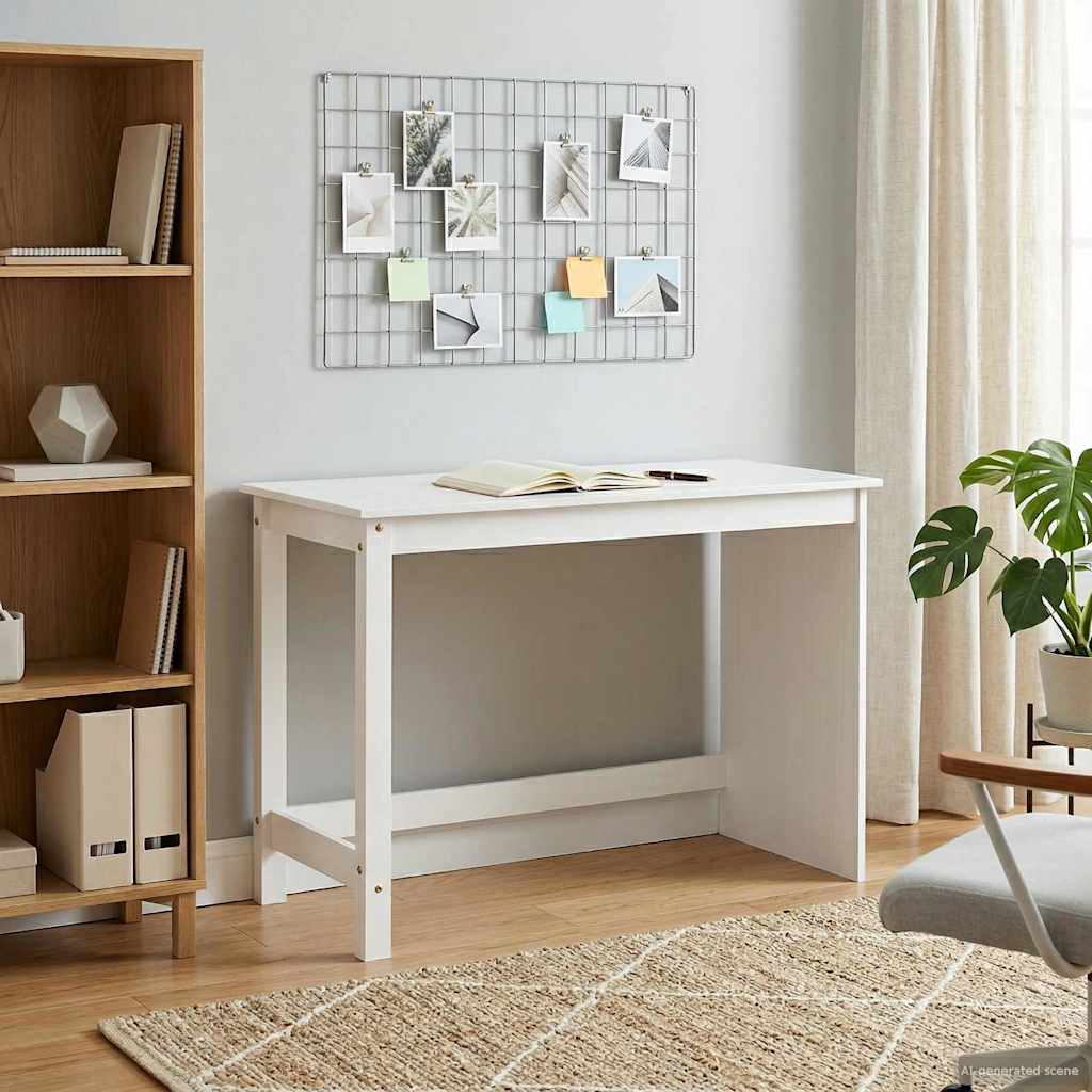 Skrivebord i hvidt massivt fyrretræ - 112 × 50 × 75 cm