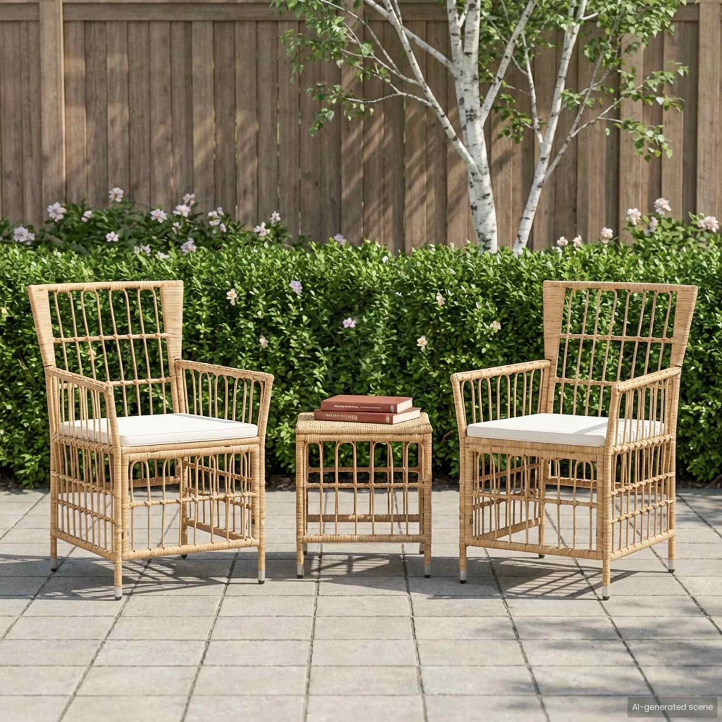 Havestole 2 stk. Naturfarvet PE rattan, stål og polyesterstof