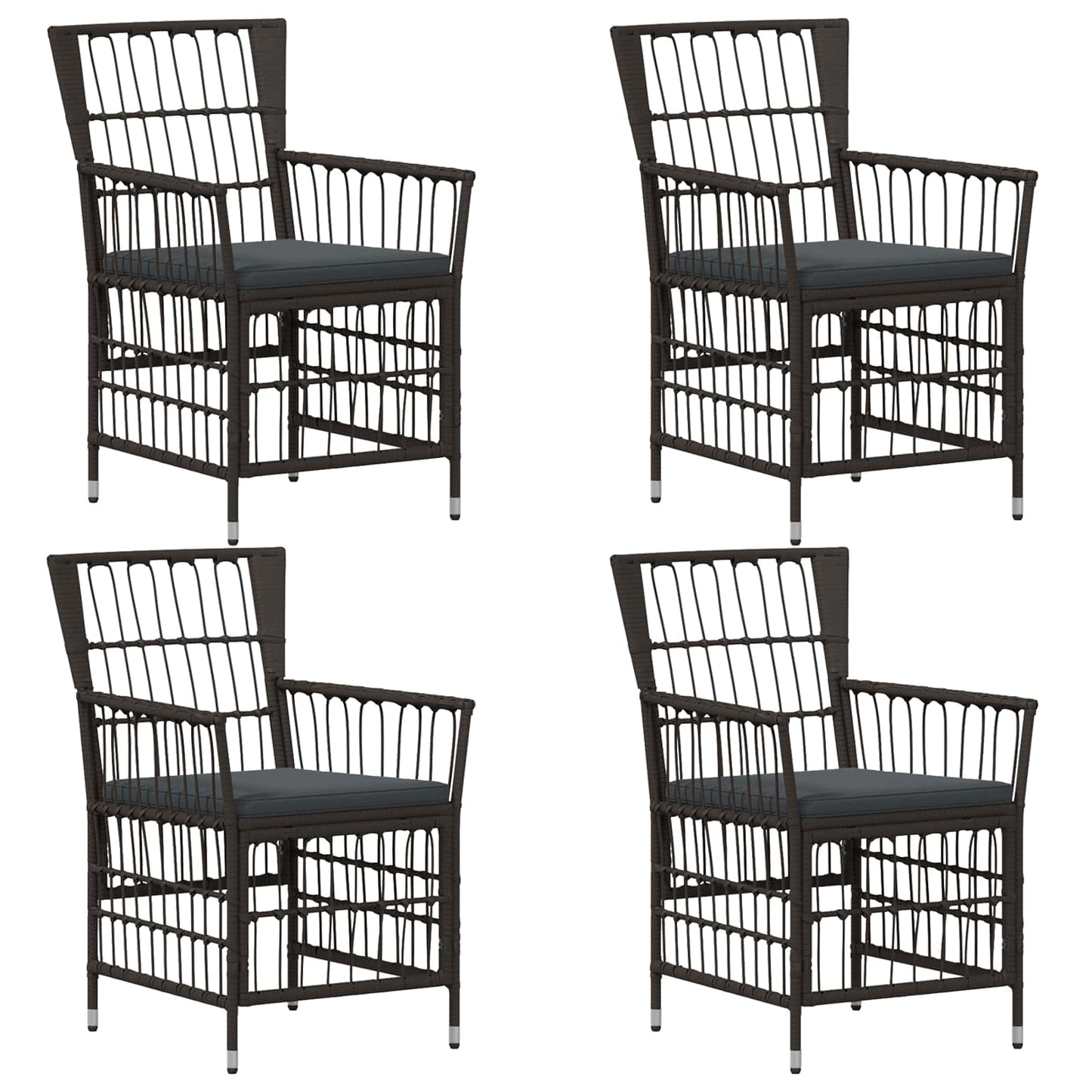 Havestole 4 stk. Sort PE rattan, stål og polyesterstof