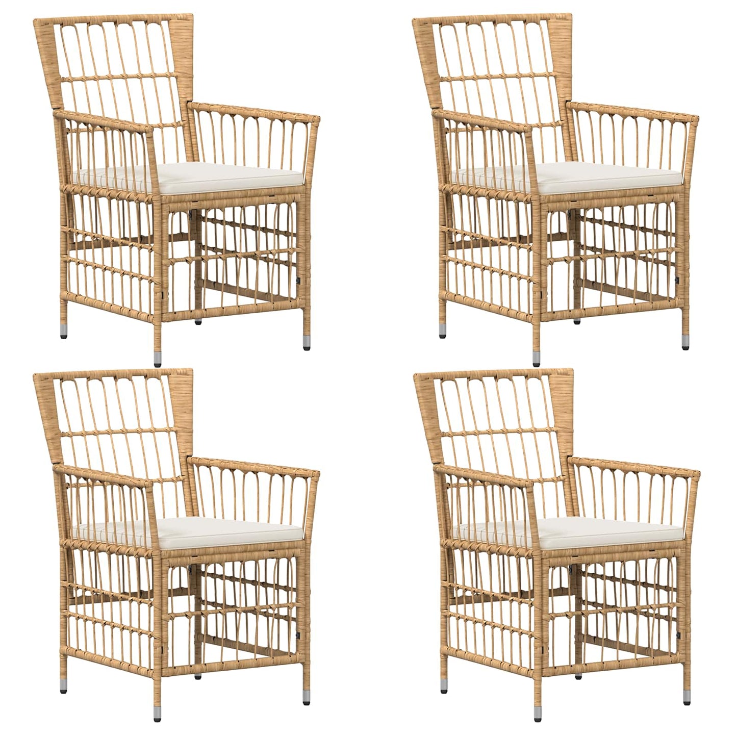 Havestole 4 stk. Naturfarvet PE rattan, stål og polyesterstof