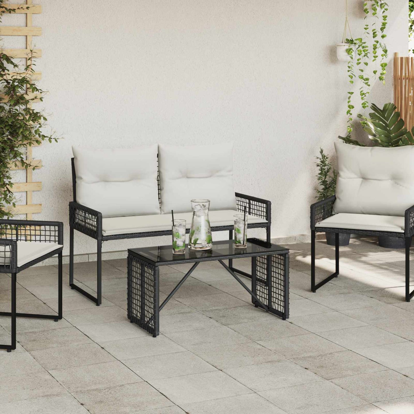 Udendørs Bord Sort 80 x 40 x 40 cm PE Rattan og Glas