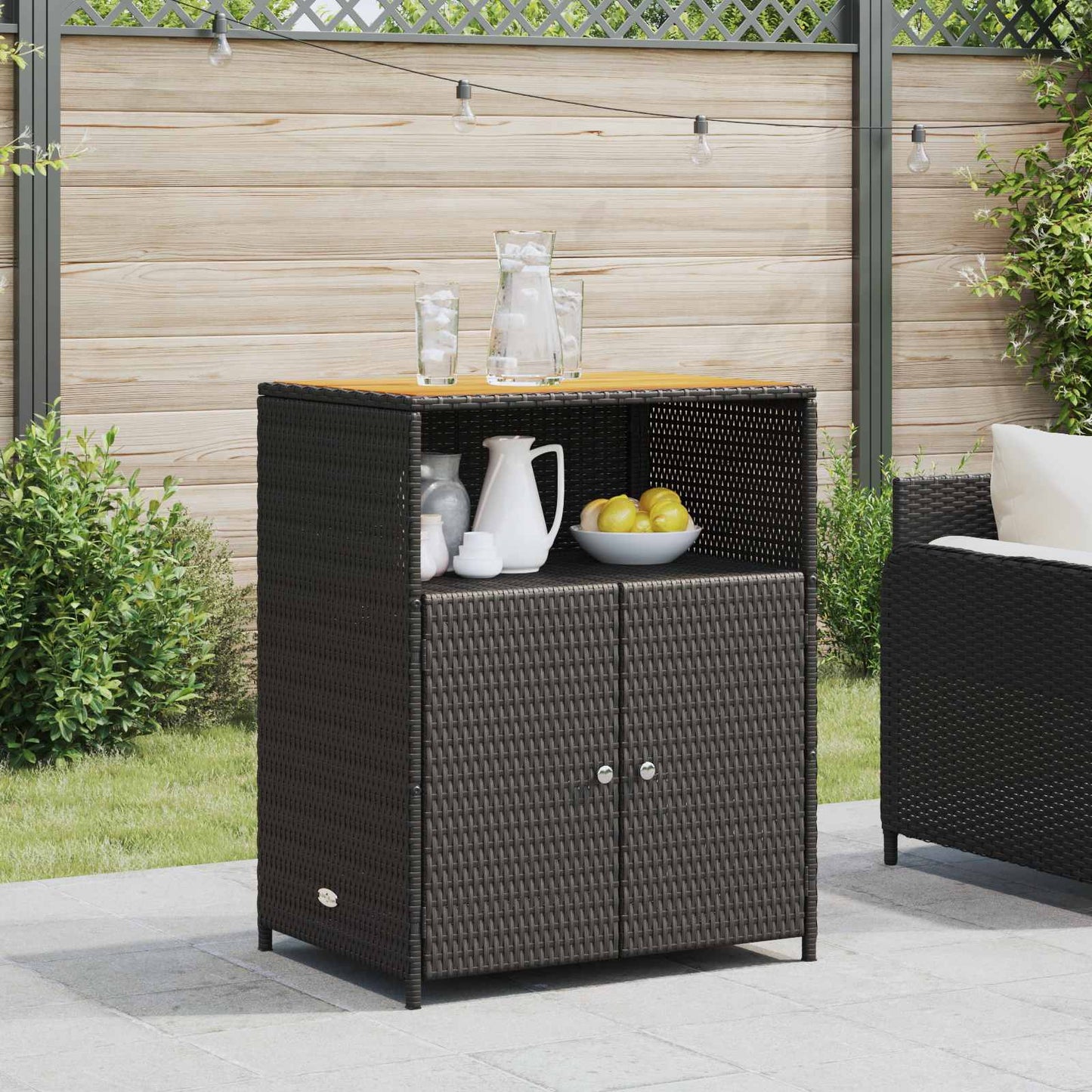Kabinet med hylde Sort 70 x 50 x 87 cm Polyester og Roly Rattan