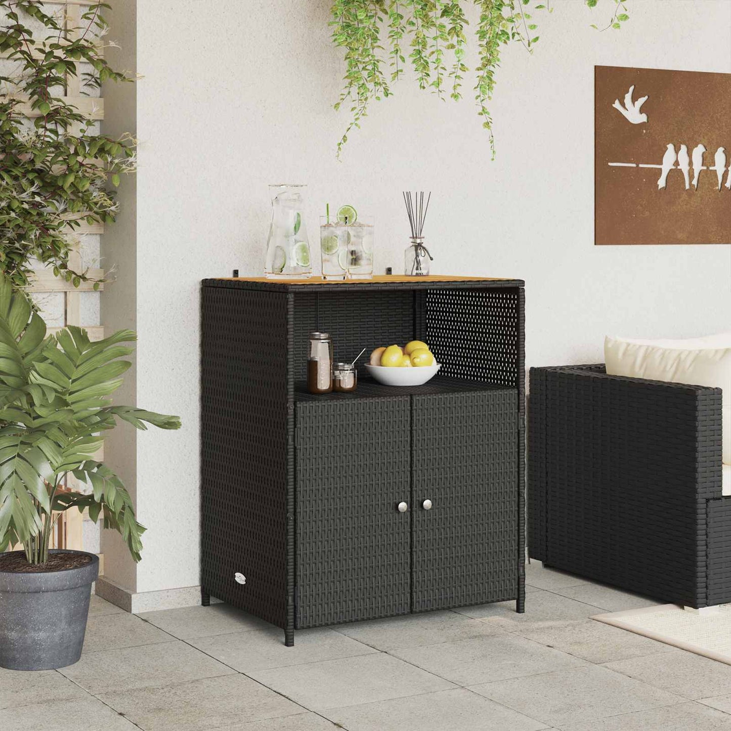 Kabinet med hylde Sort 70 x 50 x 87 cm Polyester og Roly Rattan