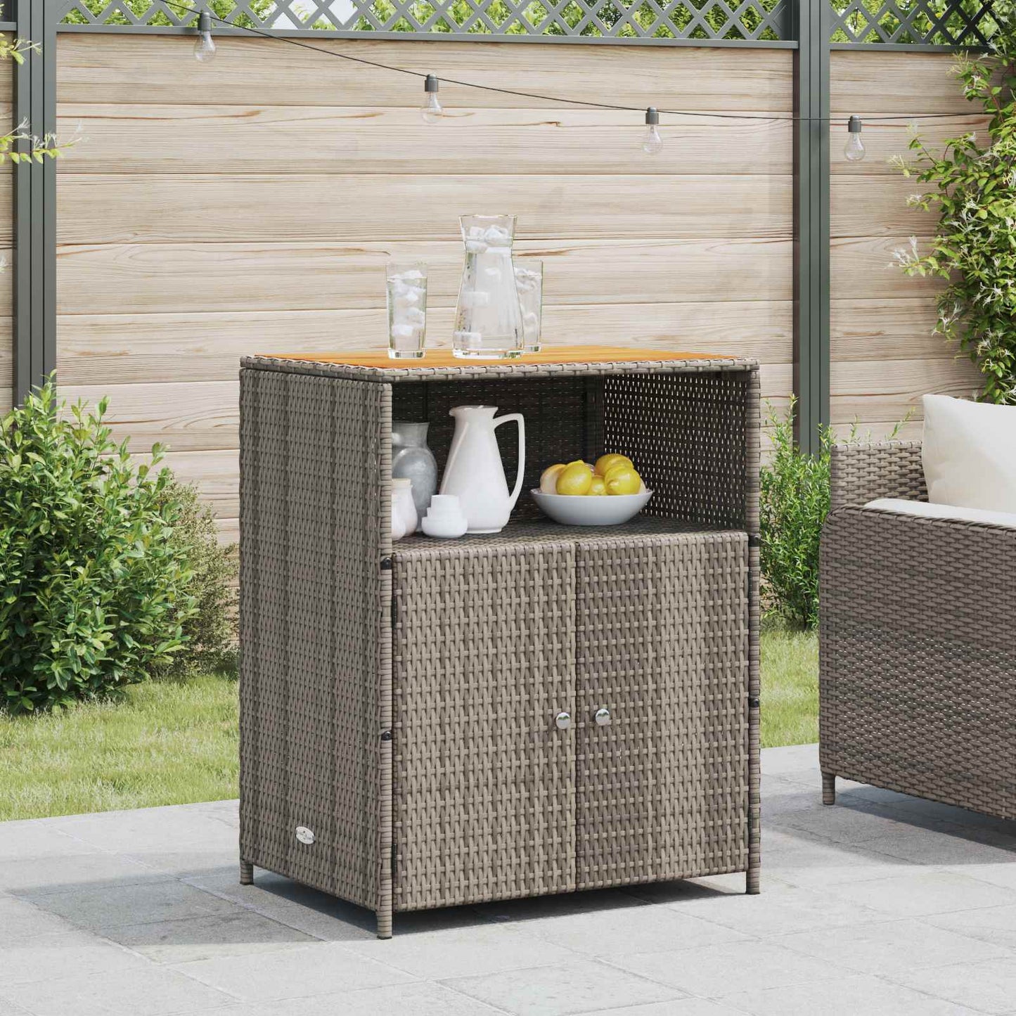 Kabinet med hylde Grå 70 x 50 x 87 cm Polyester og Roly Rattan