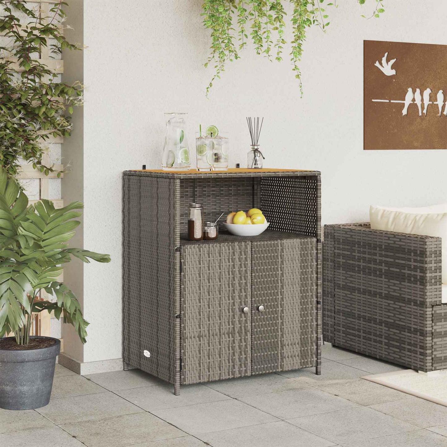 Kabinet med hylde Grå 70 x 50 x 87 cm Polyester og Roly Rattan