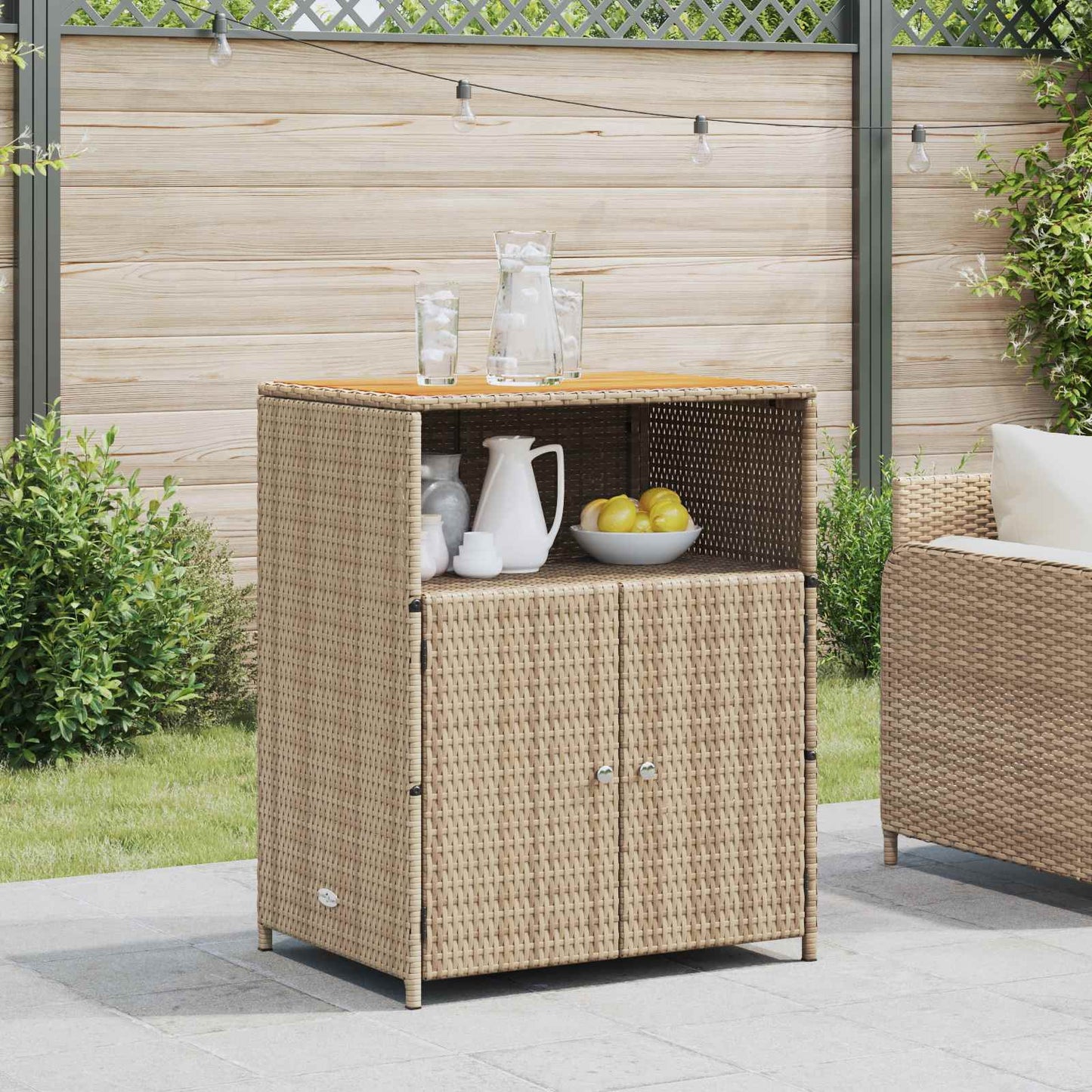 Kabinet med dør Beige 70 x 50 x 87 cm Polyester og Roly Rattan