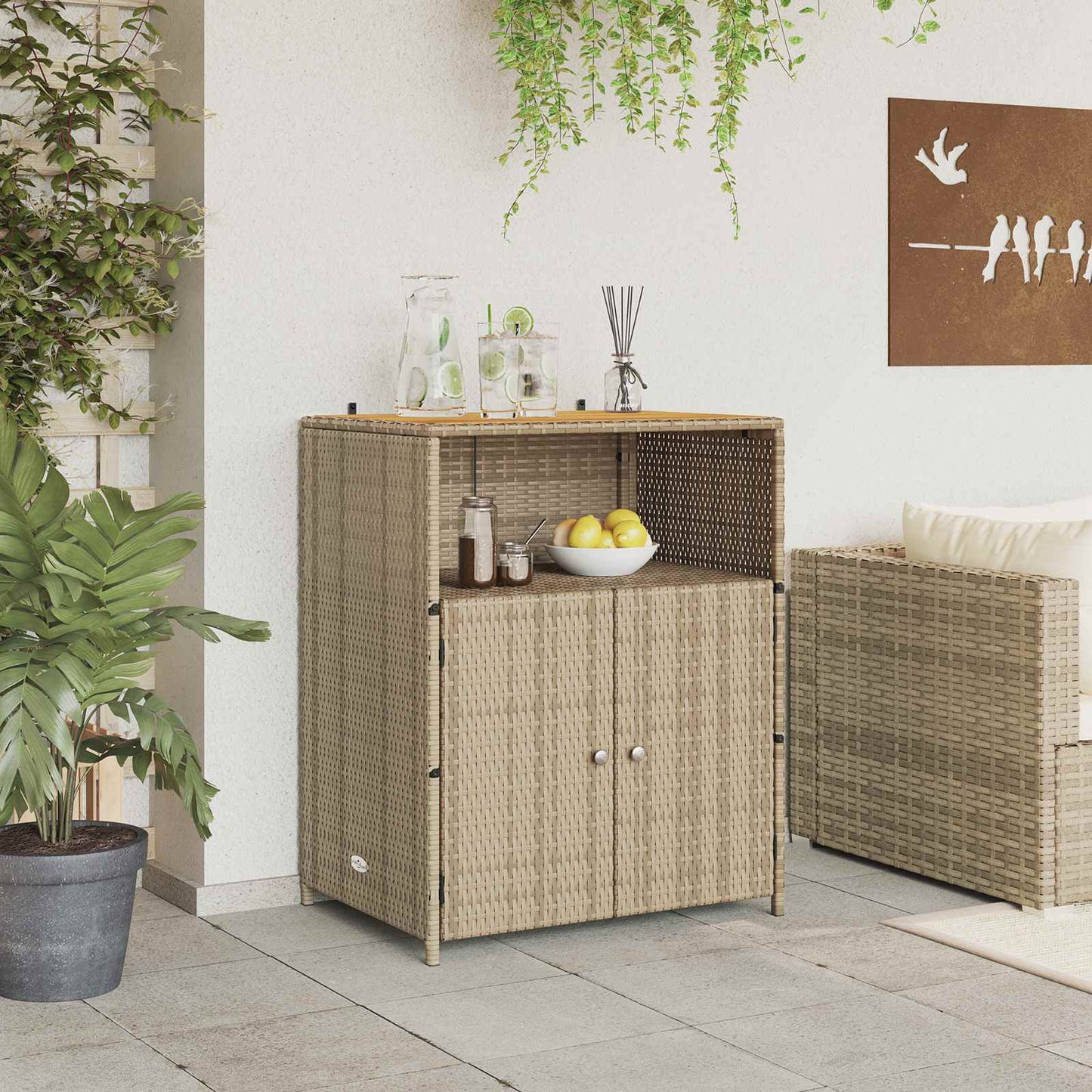 Kabinet med dør Beige 70 x 50 x 87 cm Polyester og Roly Rattan