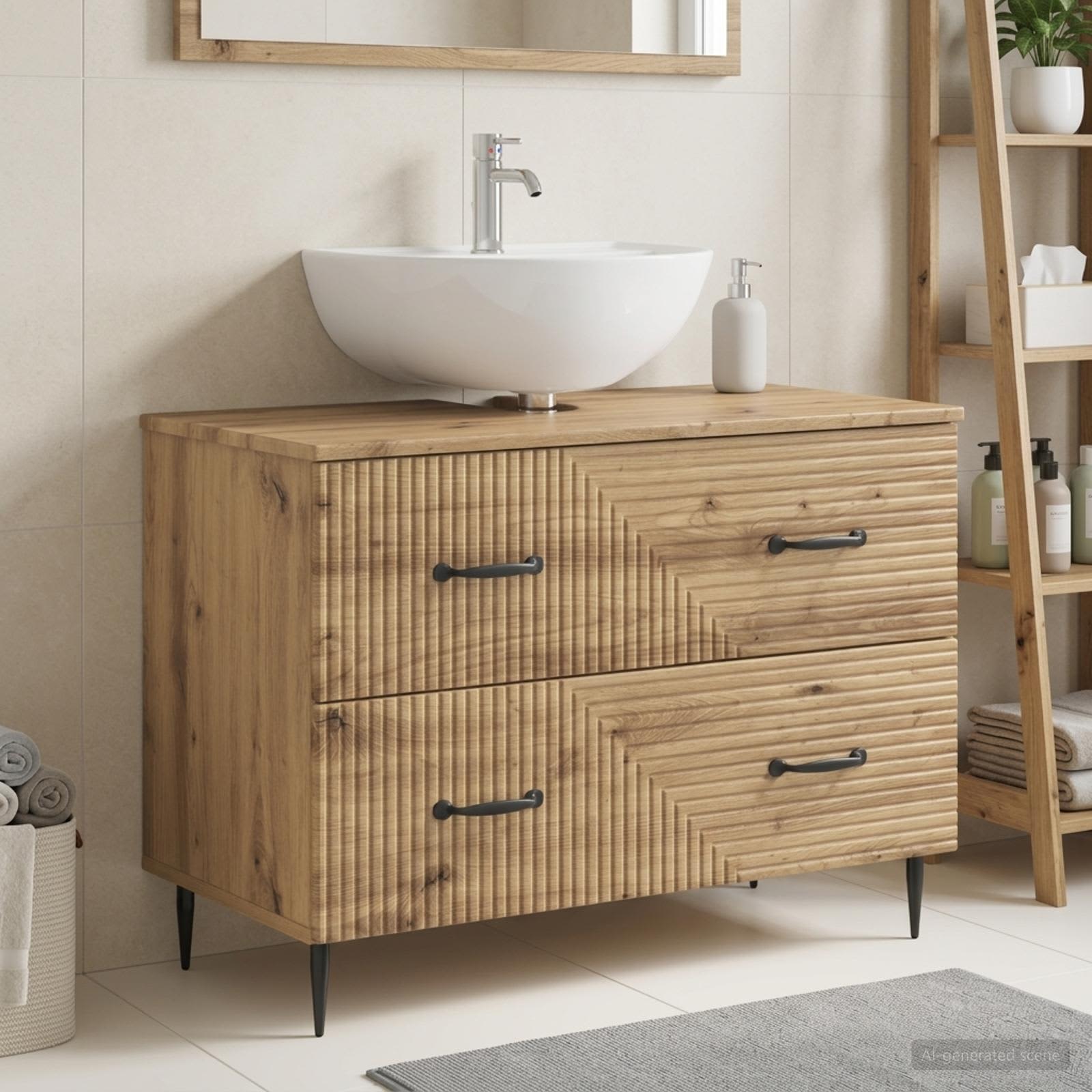 Badeværelsesskab HAARLEM til vask i artisan-eg 82 x 41 x 58,5 cm