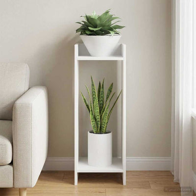 Planteholder med hylde Hvid 30 x 30 x 80 cm Konstrueret træ