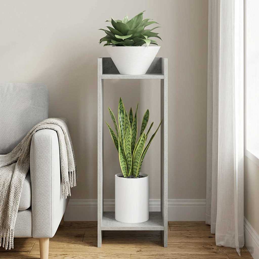 Planteholder med hylde BetonGrå 30 x 30 x 80 cm Konstrueret træ