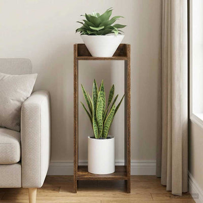 Planteholder med hylde Røget Eg 30 x 30 x 80 cm Konstrueret træ