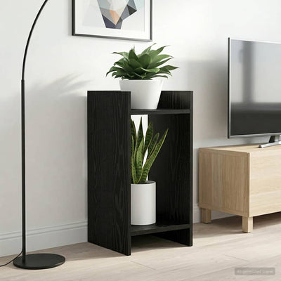 Planteholder med hylde Sort Eg 30 x 30 x 60 cm Konstrueret træ