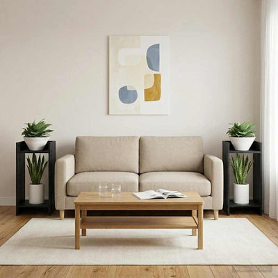 Planteholder med hylde Sort Eg 30 x 30 x 60 cm Konstrueret træ