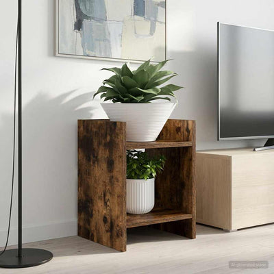 Planteholder med hylde Røget Eg 30 x 30 x 40 cm Konstrueret træ