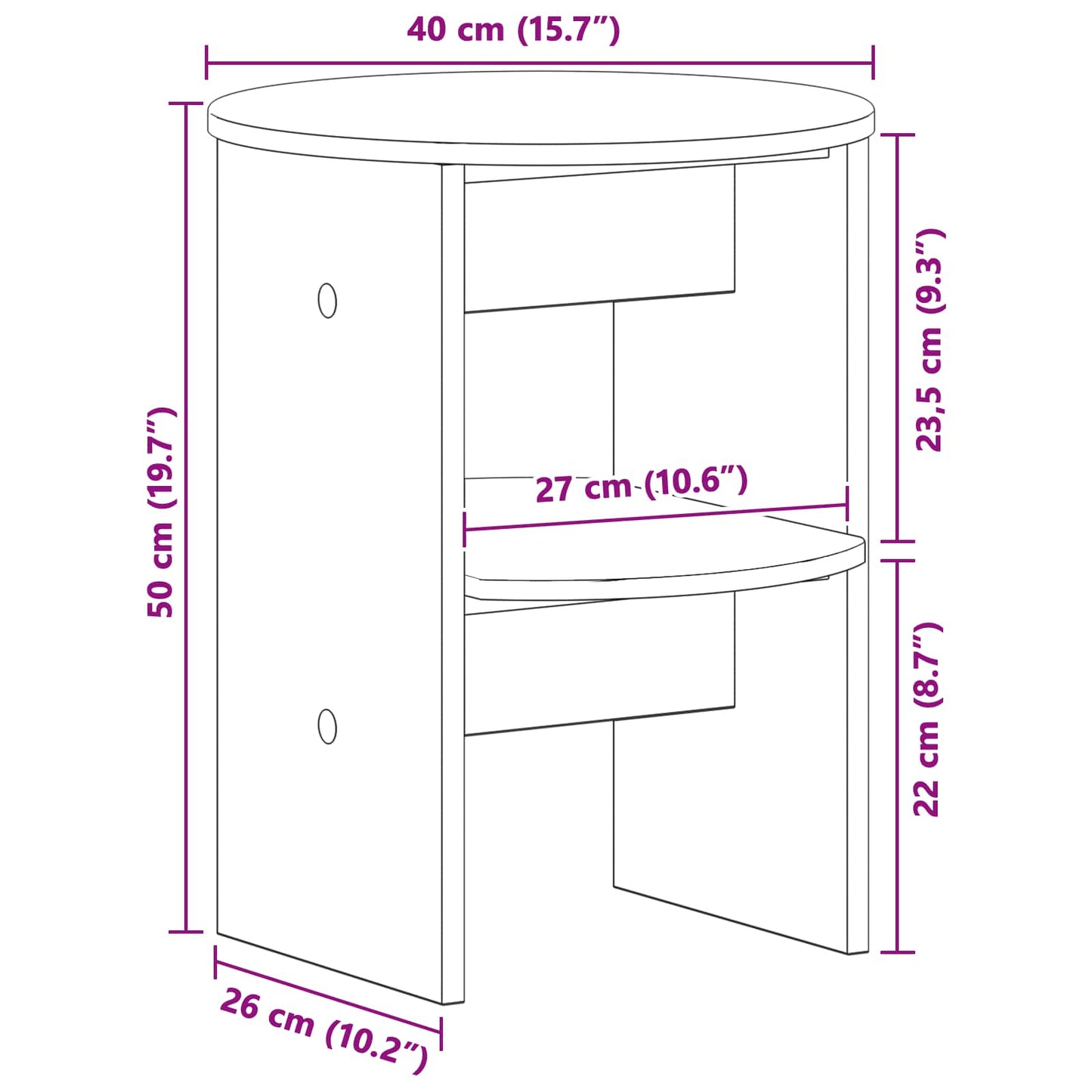 Sideskab Røget Eg Ø40 x 50 cm Konstrueret træ