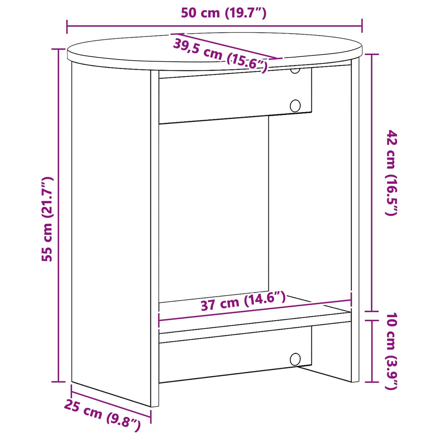 Sidebord Artisan-eg 50 x 39,5 x 55 cm Konstrueret træ