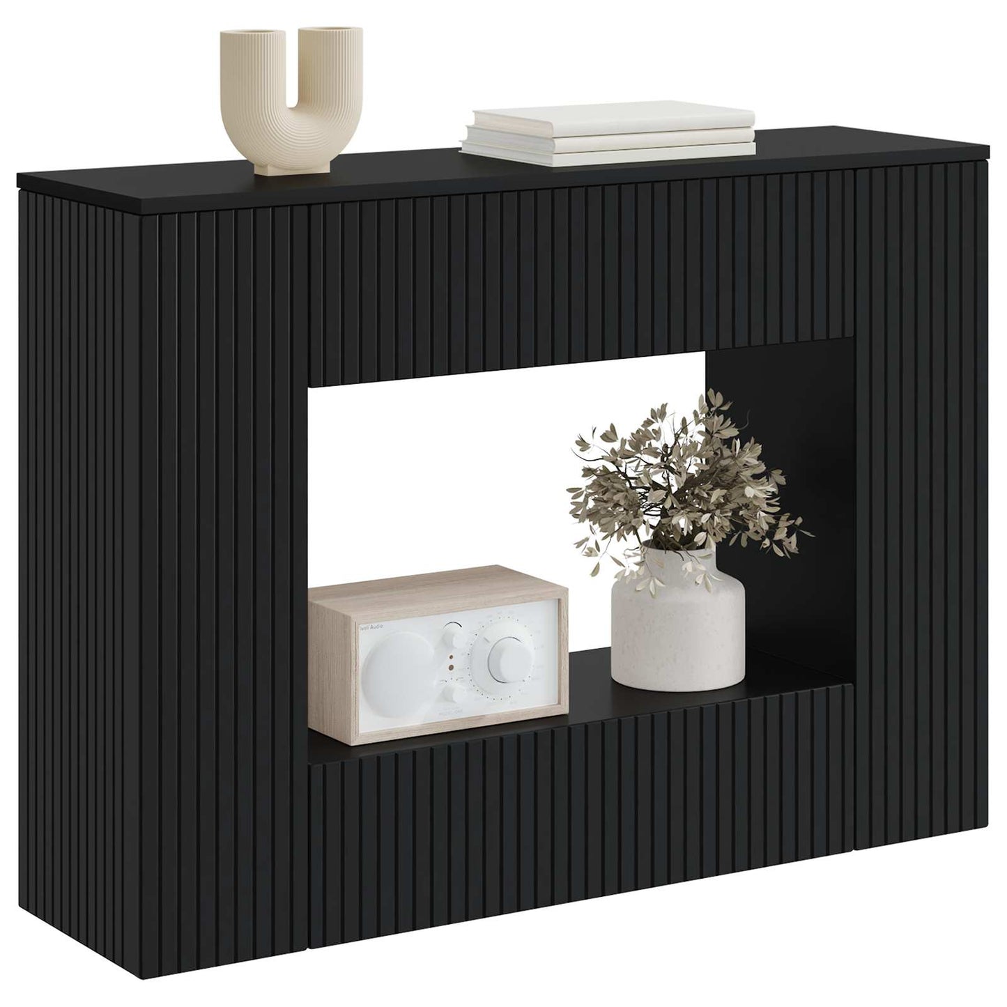 Konsolbord Stribet Sort 101 x 29 x 74 cm Konstrueret træ