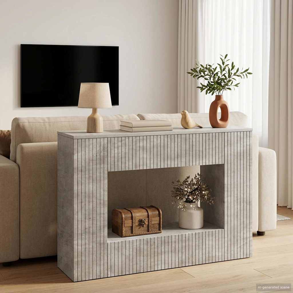 Konsolbord Stribet BetonGrå 101 x 29 x 74 cm Konstrueret træ billede