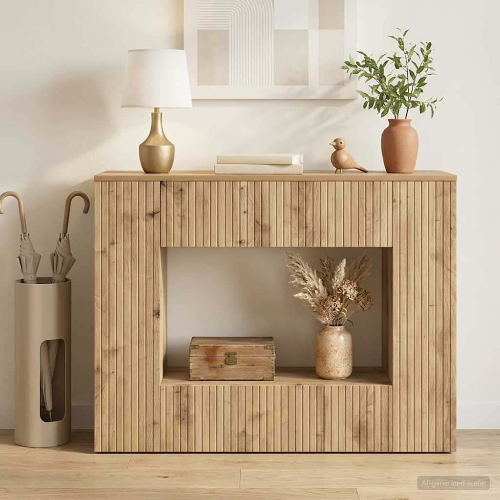 Konsolbord Stribet Artisan Eg 101 x 29 x 74 cm Konstrueret træ