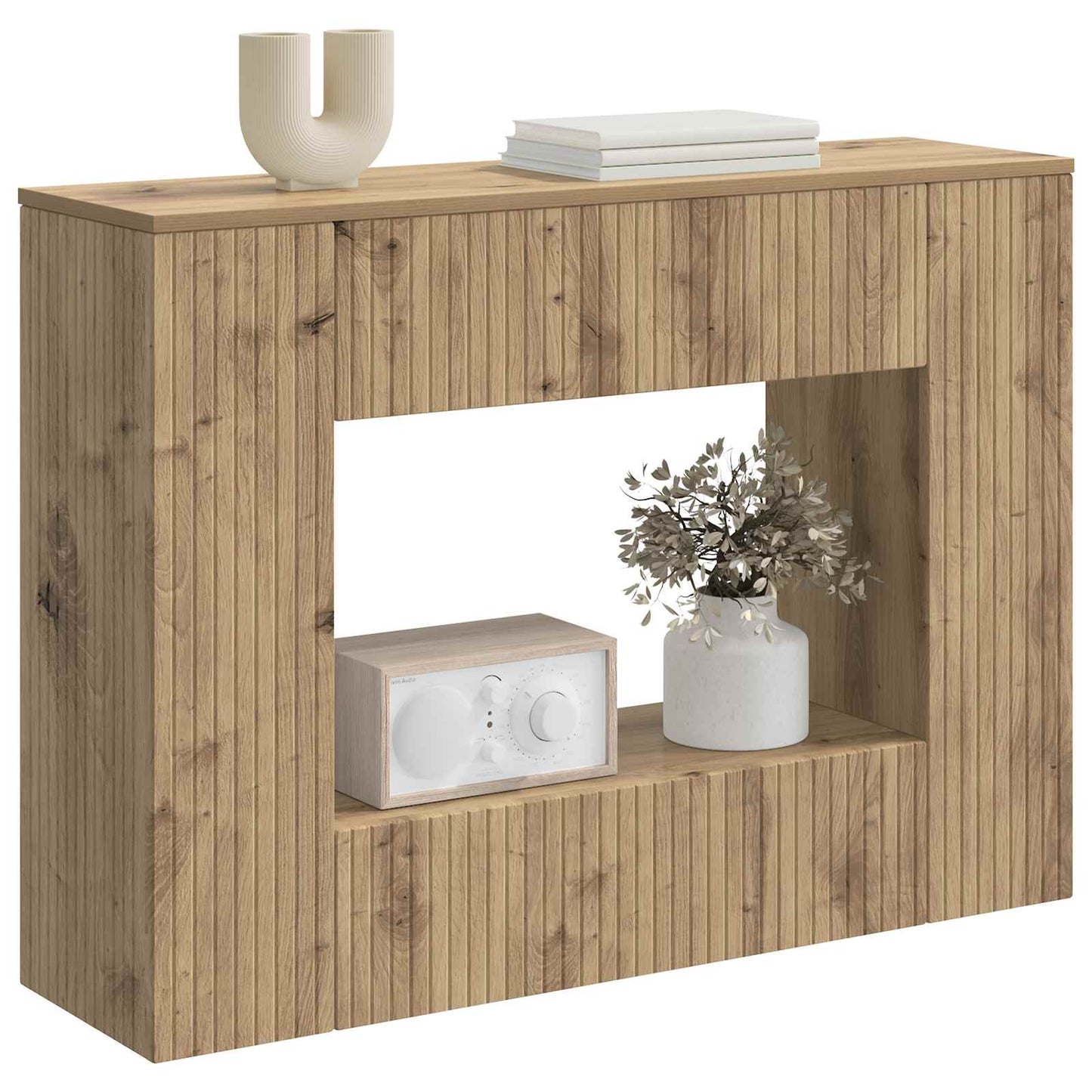 Konsolbord Stribet Artisan Eg 101 x 29 x 74 cm Konstrueret træ