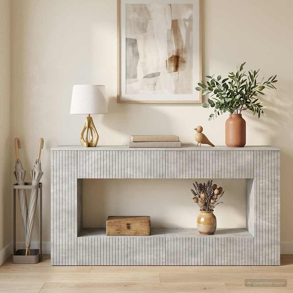 Konsolbord Stribet BetonGrå 155 x 29 x 74 cm Konstrueret træ