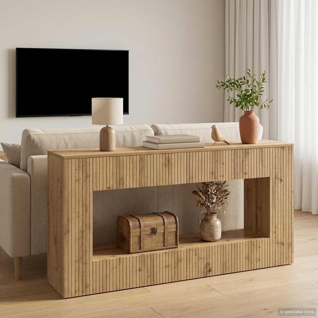 Konsolbord Stribet Artisan Eg 155 x 29 x 74 cm Konstrueret træ