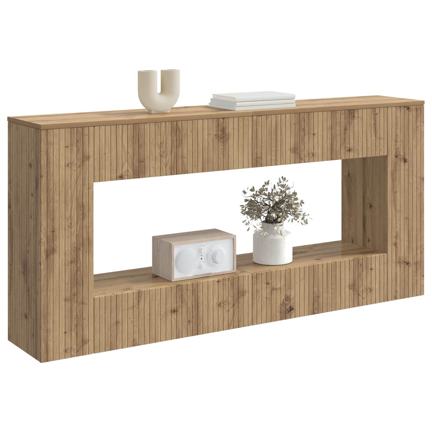 Konsolbord Stribet Artisan Eg 155 x 29 x 74 cm Konstrueret træ