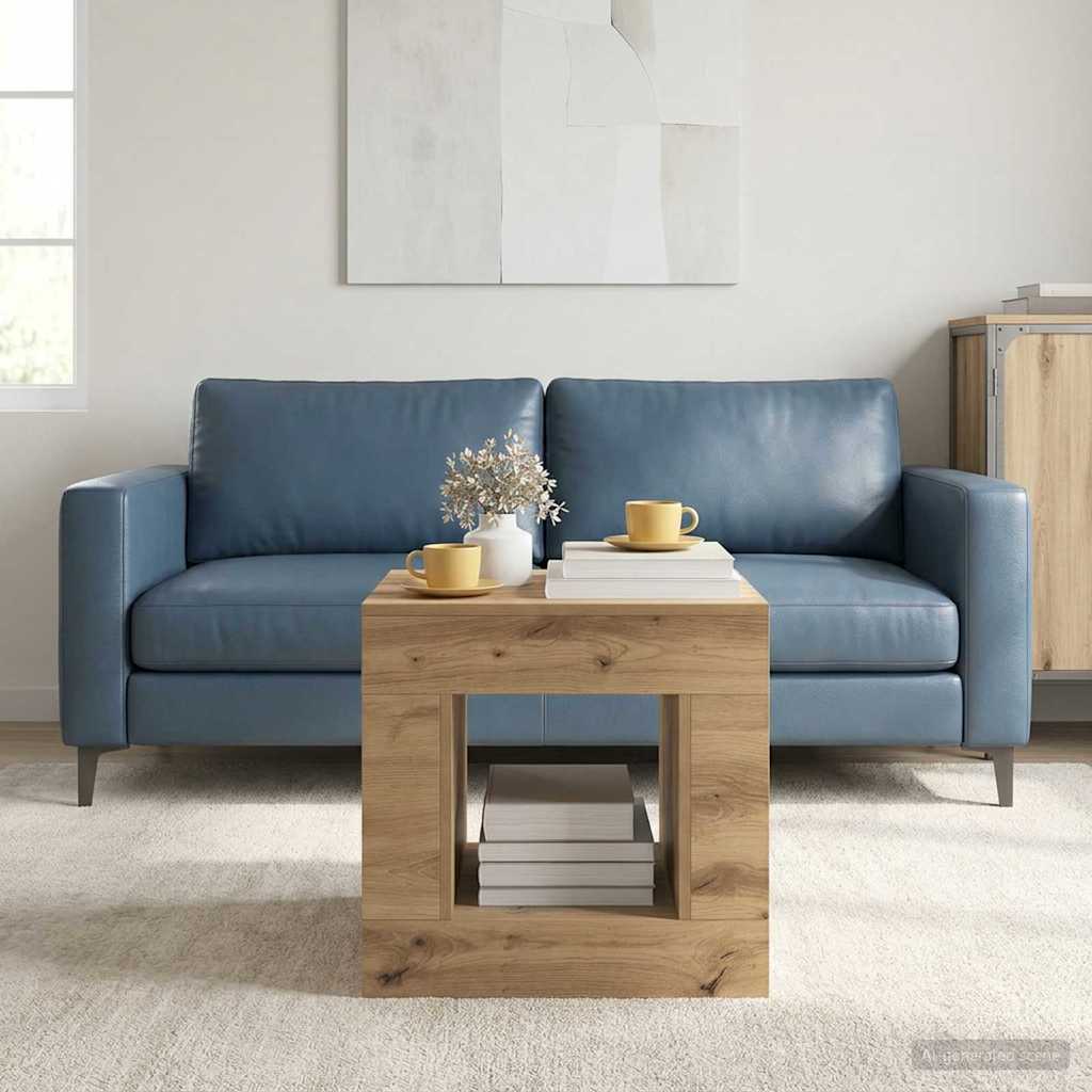 Sofabord i artisan eg - kompakt stuebord 51,5 × 50 × 50 cm
