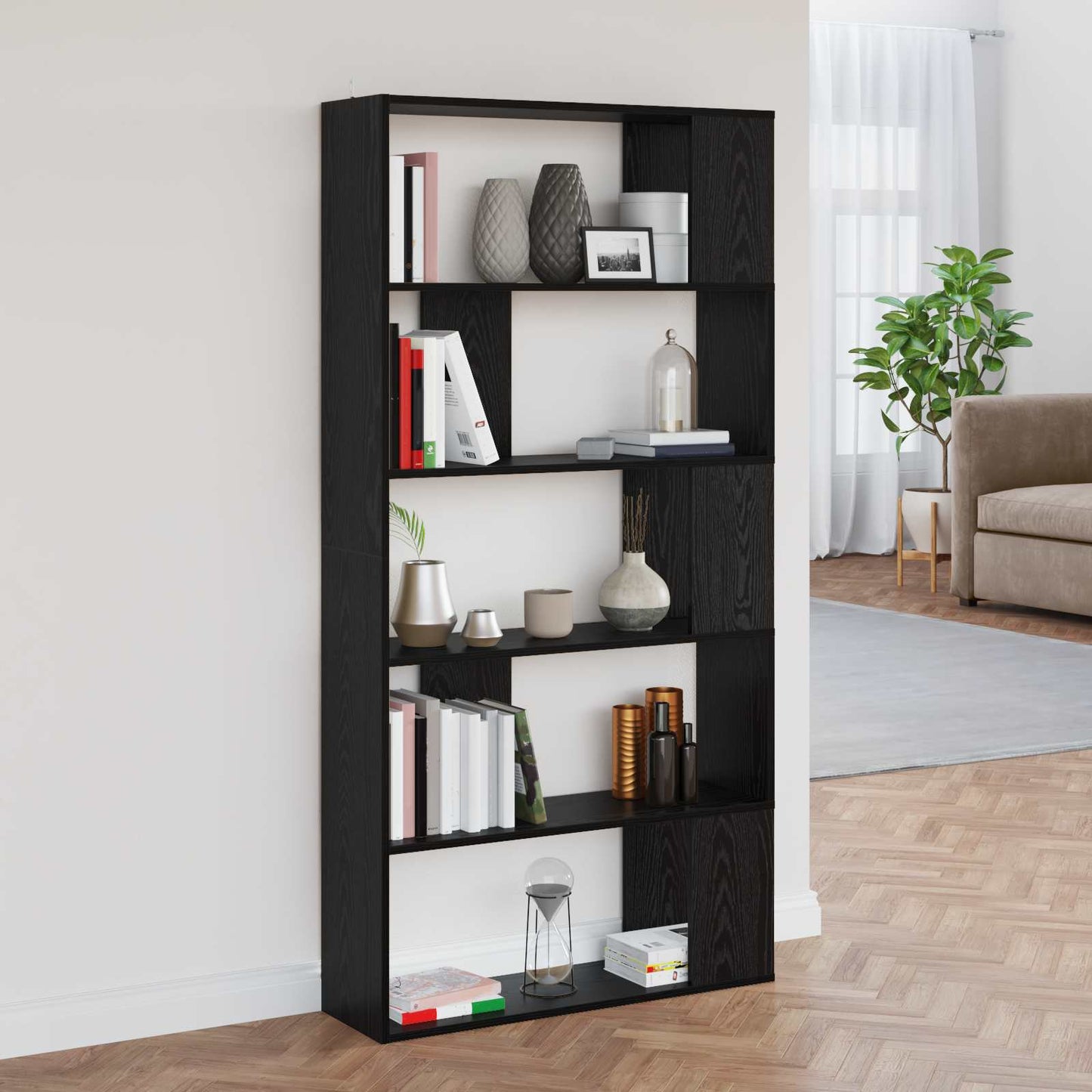 Bogskab Sort eg 80 x 24 x 159 cm Konstrueret træ