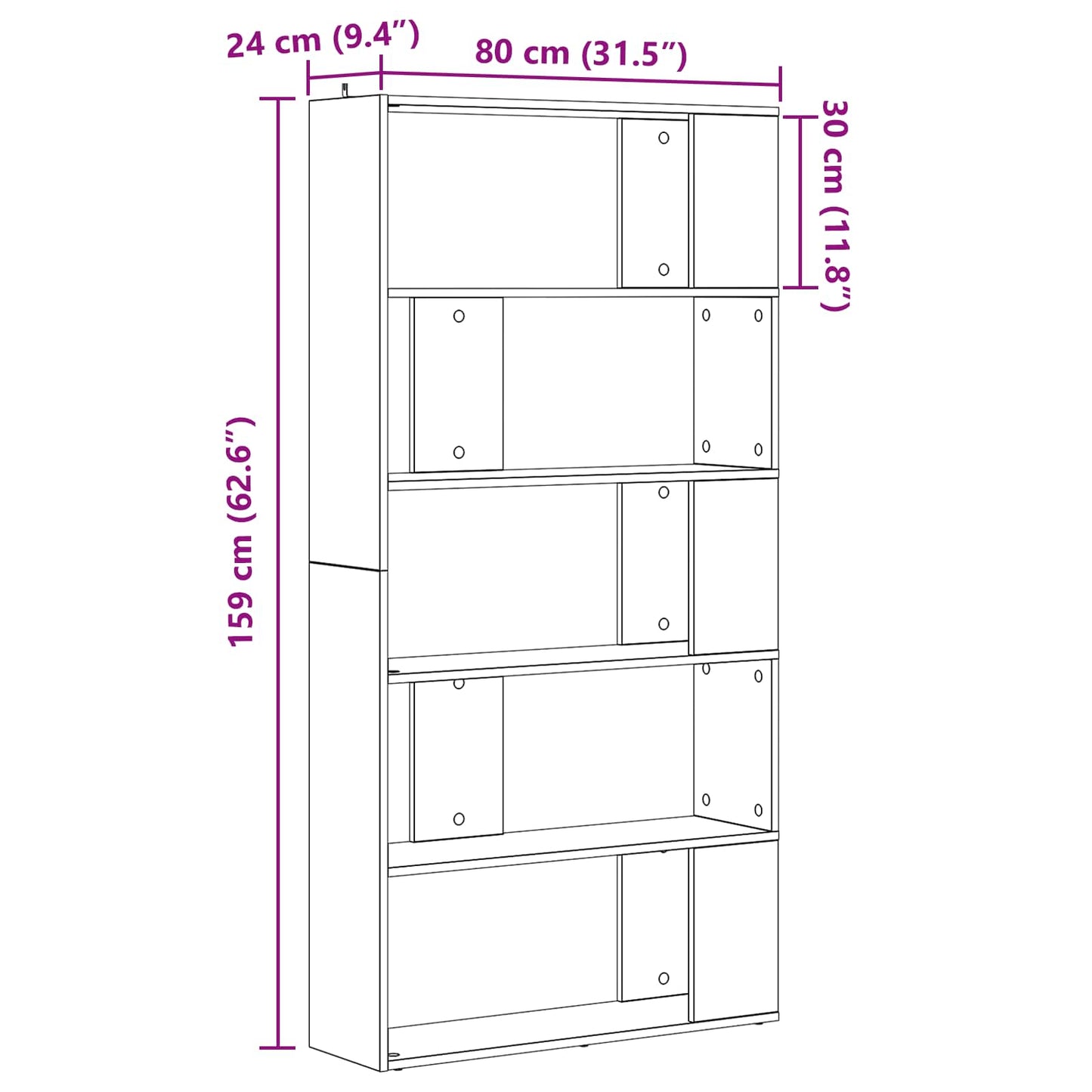 Bogskab Sort eg 80 x 24 x 159 cm Konstrueret træ