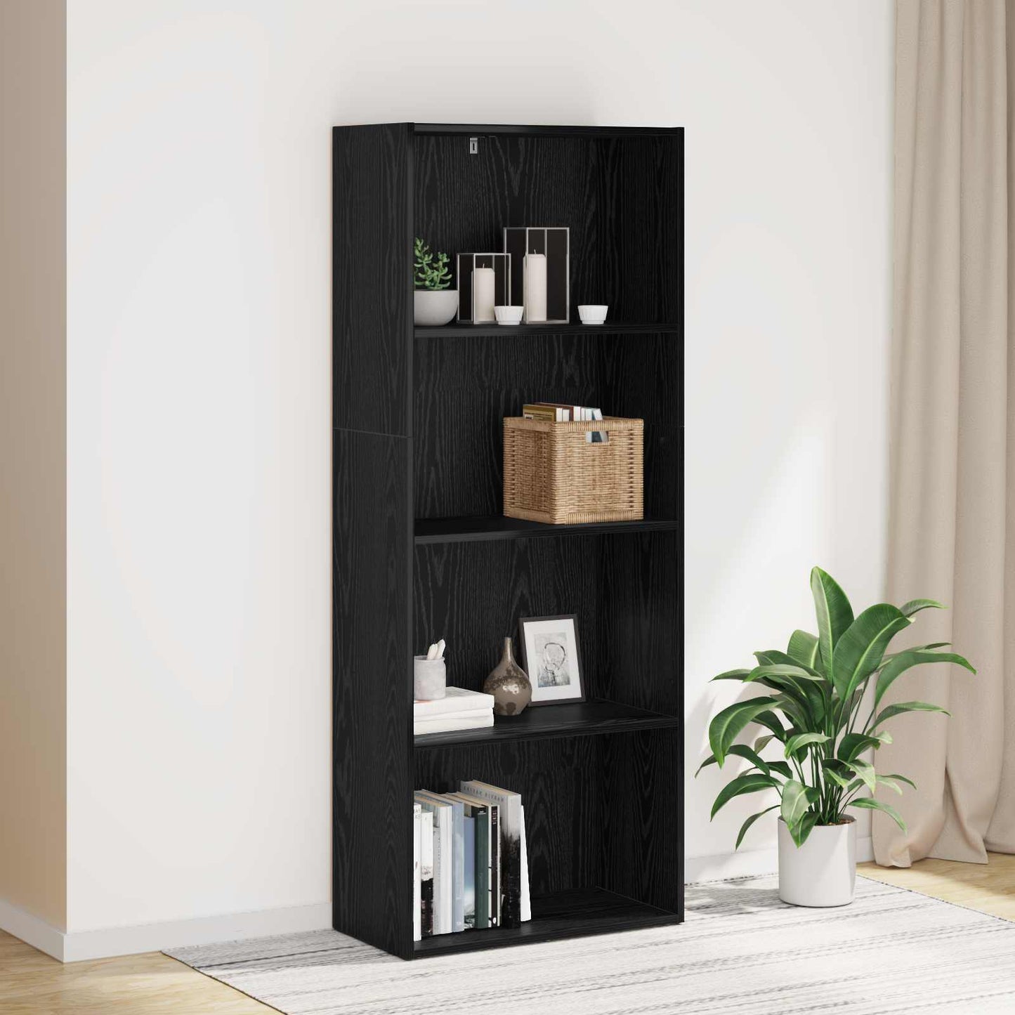 Selvstående boghylde Sort eg 60 x 30 x 151,5 cm Konstrueret træ