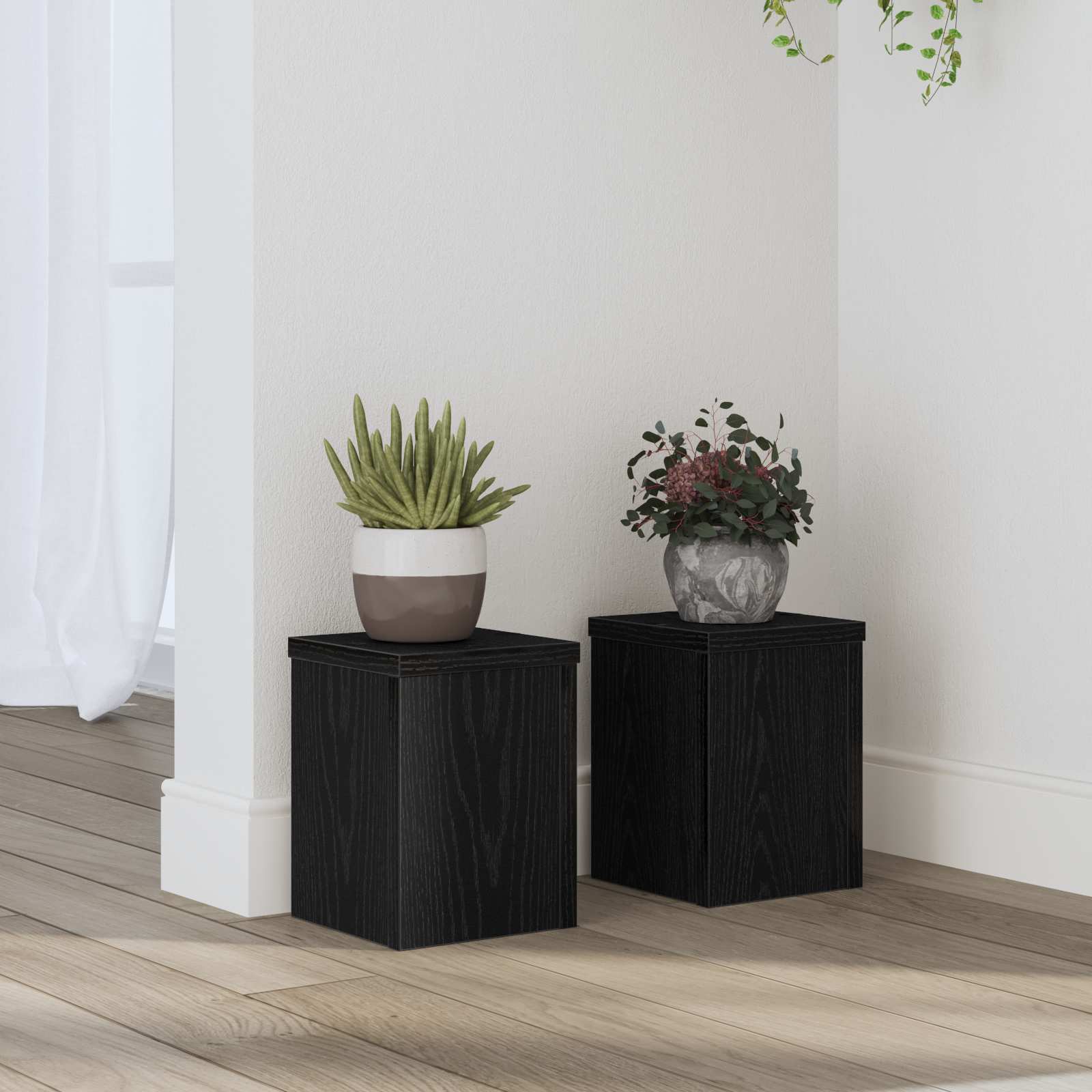 Planteholder sæt - 2 stk i sort eg, 15 × 15 × 20 cm, konstrueret træ