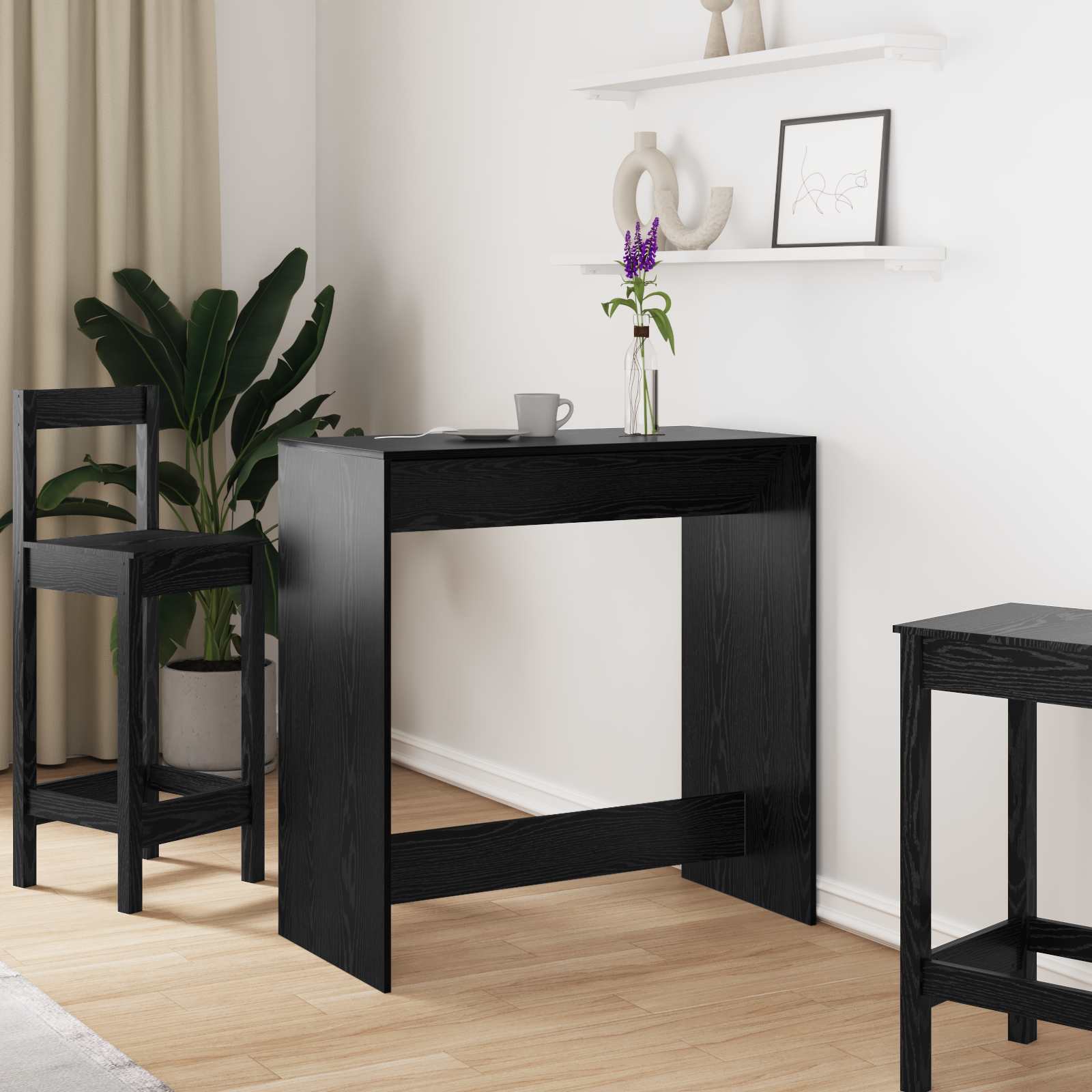 Barbord 102 x 50 x 103,5 cm Konstrueret træ Sort eg Rektangulær