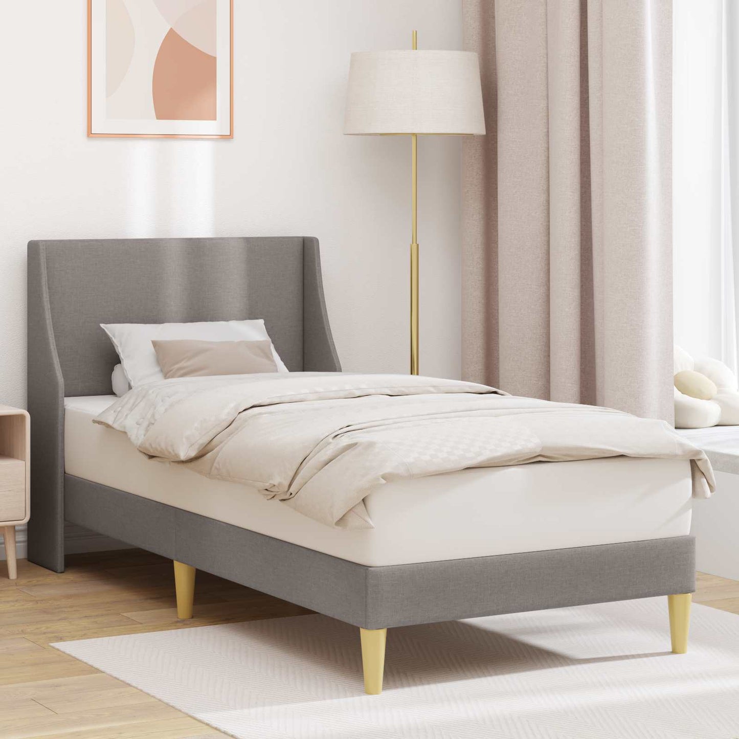 Sengestel Ensfarvet med hovedgærde Gråbrun 90 x 200 cm Stof