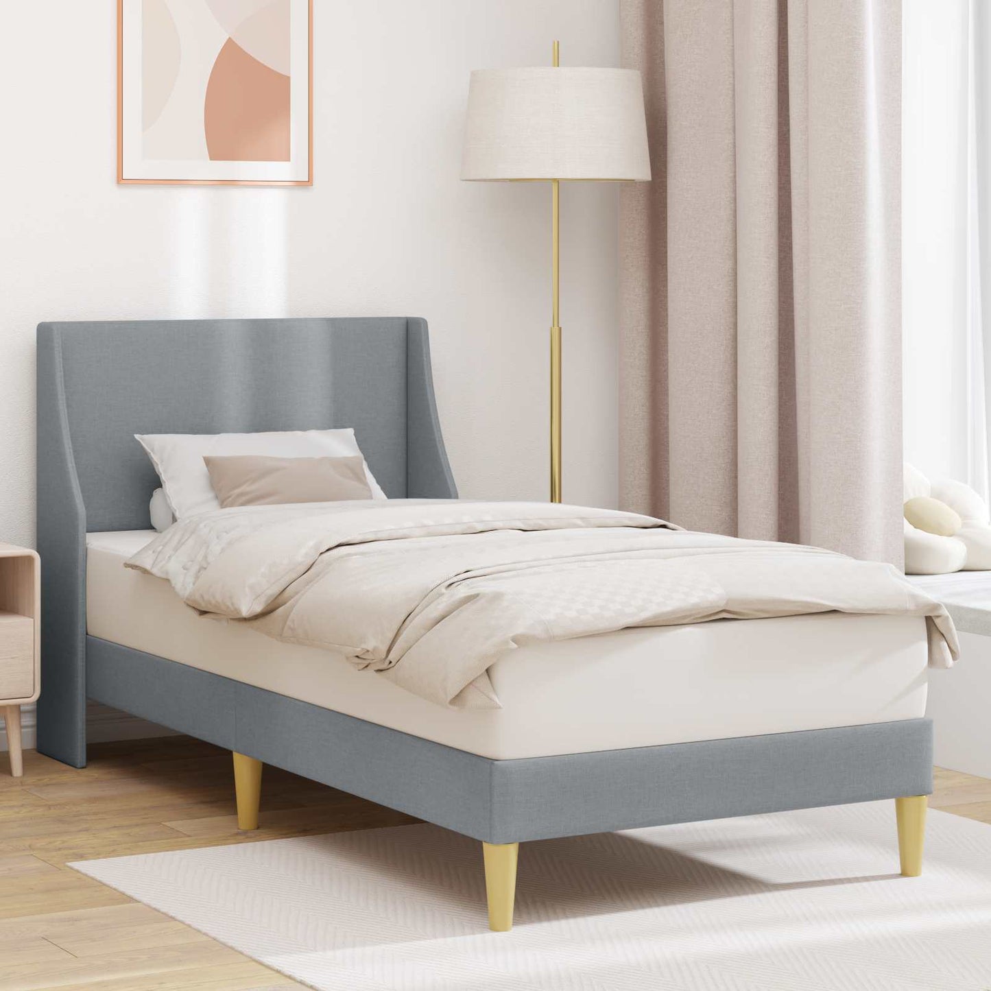 Sengestel Ensfarvet med hovedgærde Lysegrå 100 x 200 cm Stof