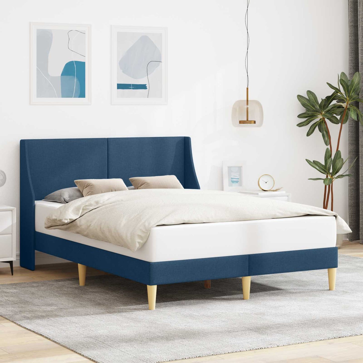 Sengestel Ensfarvet med hovedgærde Blå 120 x 190 cm Stof