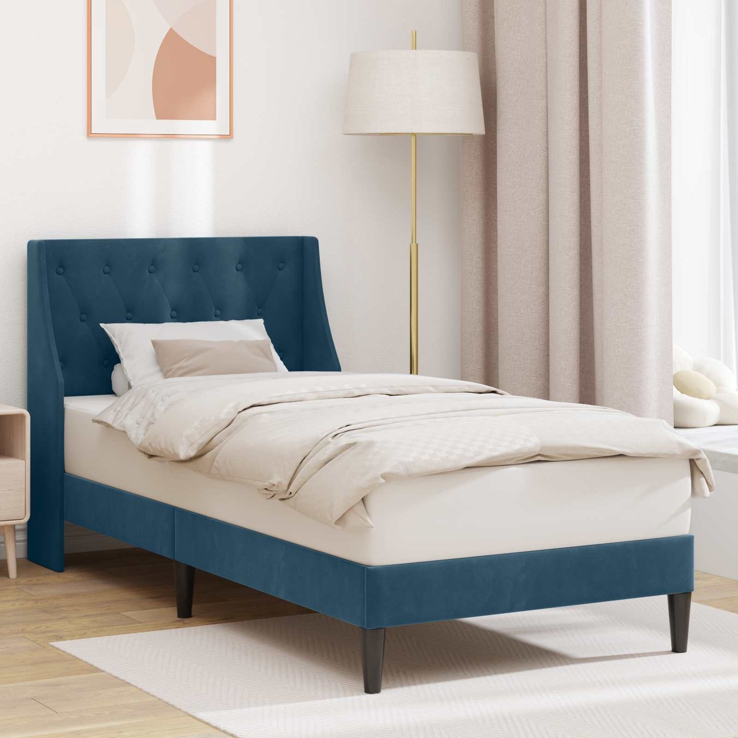 Sengestel med hovedgærde Blå 80 x 200 cm Fløjl