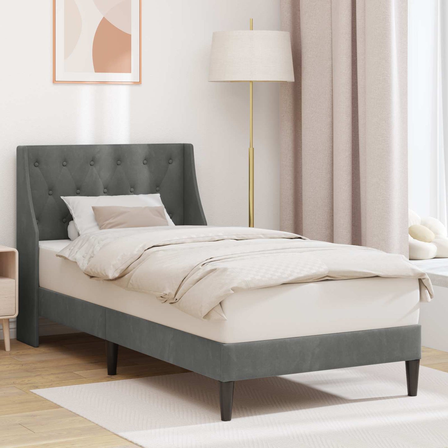Sengestel med hovedgærde Mørkegrå 90 x 200 cm Fløjl