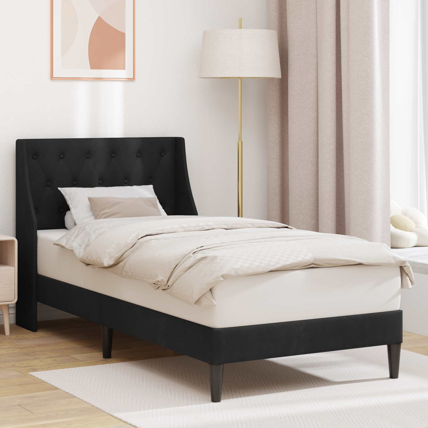 Sengestel med hovedgærde Sort 90 x 200 cm Fløjl