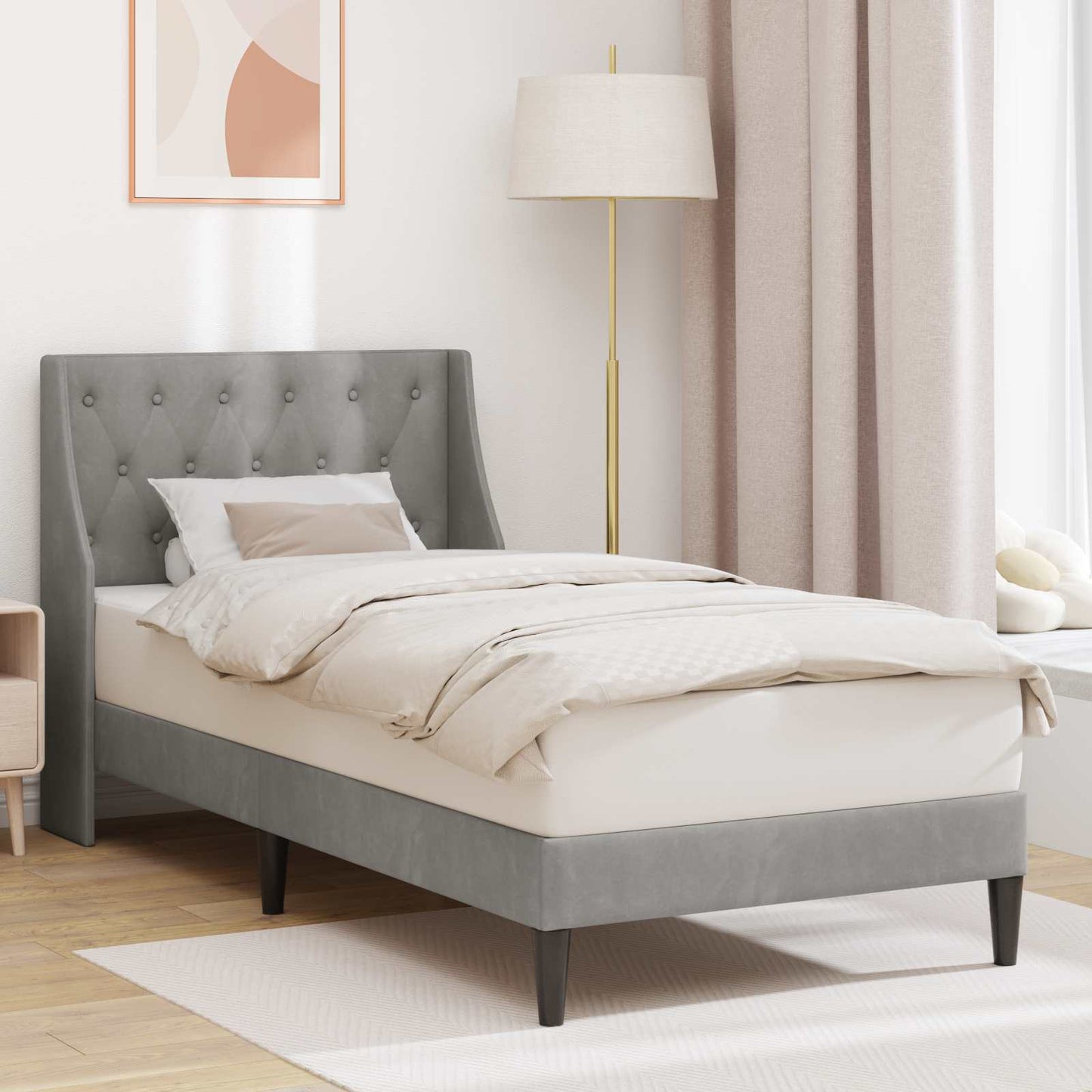Sengestel med hovedgærde Lysegrå 100 x 200 cm Fløjl