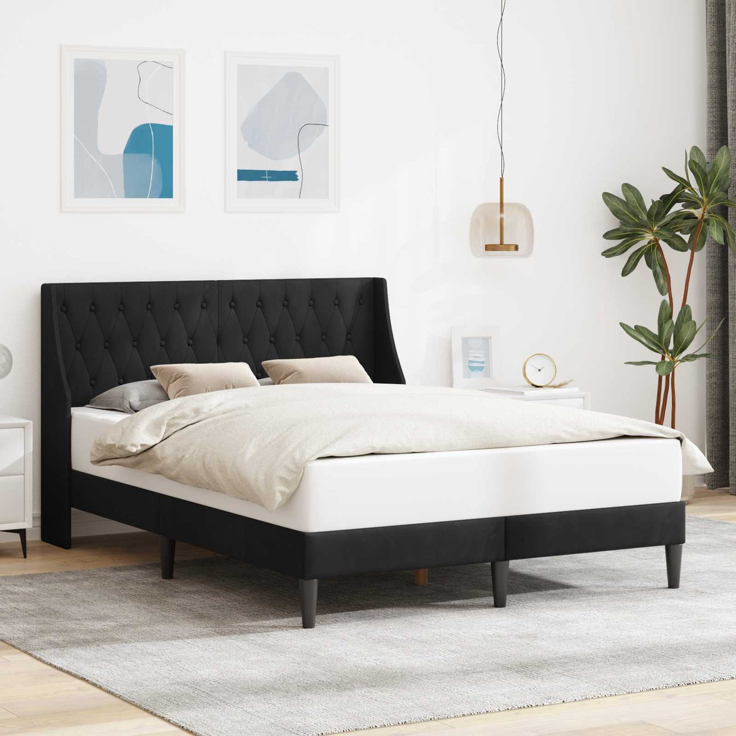 Sengestel med hovedgærde Sort 120 x 190 cm Fløjl