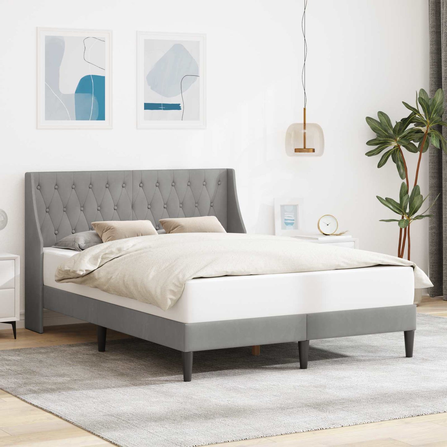 Sengestel med hovedgærde Lysegrå 140 x 200 cm Fløjl