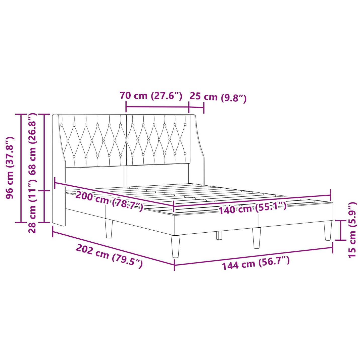 Sengestel med hovedgærde Lysegrå 140 x 200 cm Fløjl